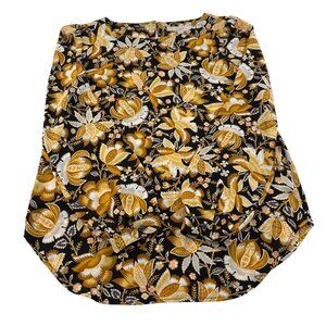 Loft Women's Floral Blouse Sz Small Black Yellow Long Sleeve‎ Career Top